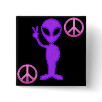 Purple Peace Alien Pinback Button