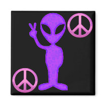 Purple Peace Alien Refrigerator Magnets