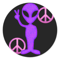 Purple Peace Alien Round Stickers