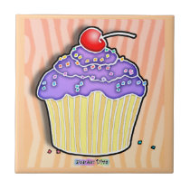 Purple, Peach and Pink Pop Art Cupcake Tile tiles