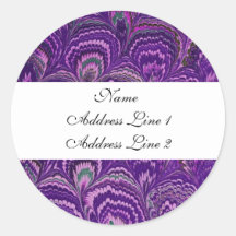 Purple Peacock Address Labels Round Sticker
