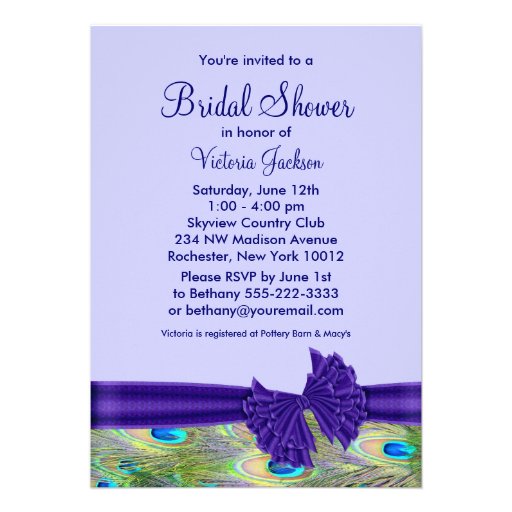 Purple Peacock Bridal Shower Custom Announcements