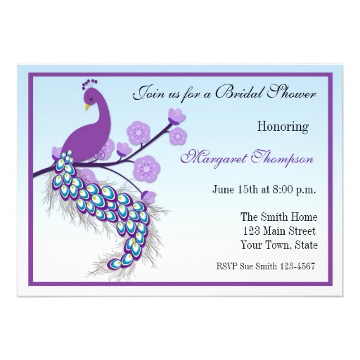 Purple Peacock Bridal Shower Invitation