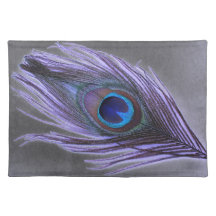 Purple Peacock Feather on Black Placemat
