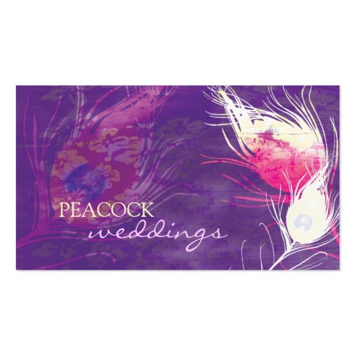 Purple Peacock Feathers Chic Wedding Business Card