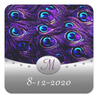 Purple Peacock Wedding Invitation Envelope Seals sticker