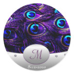 Purple Peacock Wedding Invitation Envelope Seals Round Sticker