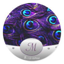 Purple Peacock Wedding Invitation Envelope Seals Round Sticker