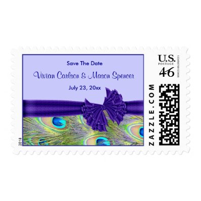 Purple Peacock Wedding Invitations Postage Stamps