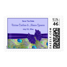 Purple Peacock Wedding Invitations Postage Stamps