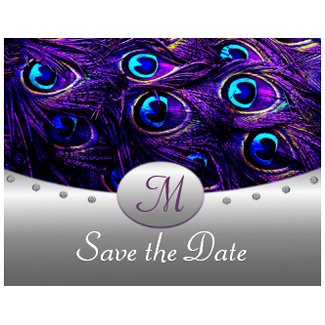 Purple Peacock Wedding Save the Date Cards postcard