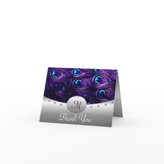 Purple Peacock Wedding Thank You Cards card