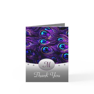 Purple Peacock Wedding Thank You Cards - Tall card