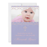 Purple Pearl Cross Baby Girl Photo Christening Personalized Announcement