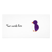 Purple penguin personalized photo card