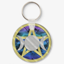 Purple Pentagram Triple Goddess Keychain