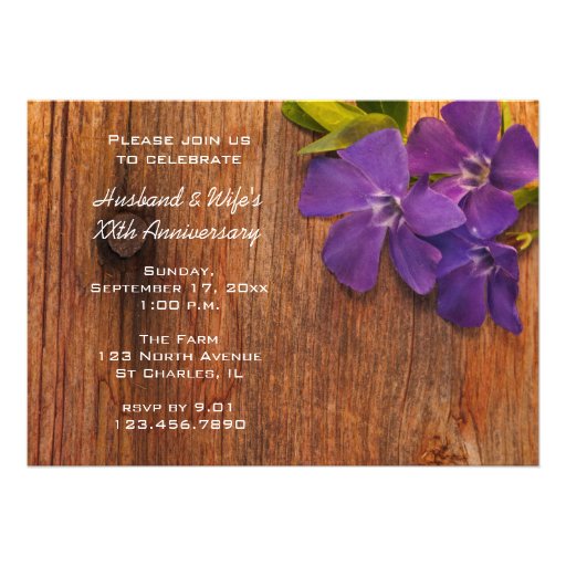 Purple Periwinkle and Barn Wood Anniversary Party Invitations