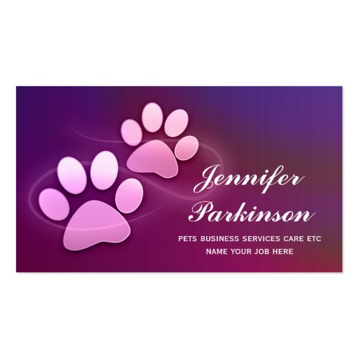 purple pet paws business cards Zazzle