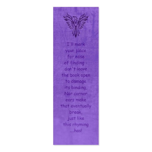 Purple Phoenix Rising, leather-effect bookmark Business Card (front side)