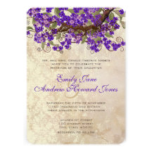 Purple & Pink Cherry Blossom Tea Stain Invitations