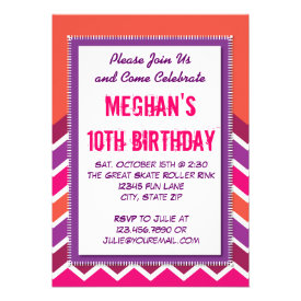 Purple Pink Chevron Birthday Party Invitations