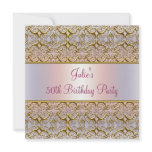 Purple Pink Damask Womans 50th Birthday Party invitations