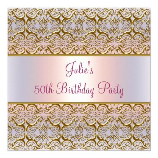 Purple Pink Damask Womans 50th Birthday Party Personalized Invite