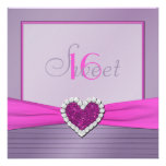 Purple Pink FAUX Glitter Heart Sweet 16 Invitation