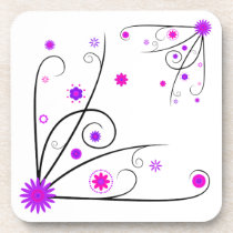 Purple & Pink Flower Swirls Beverage Coasters