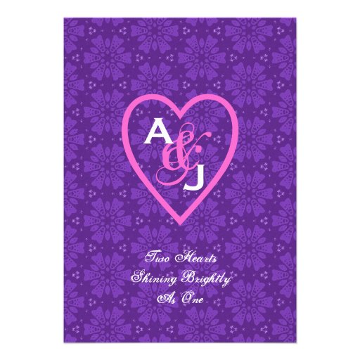Purple Pink Flowers Hearts Monogram Wedding V033 Cards