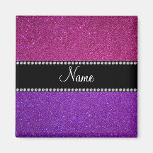 Purple pink glitter personalized name refrigerator magnets