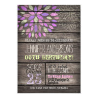 Purple, Pink, Green Flower Rustic Wood Birthday Card