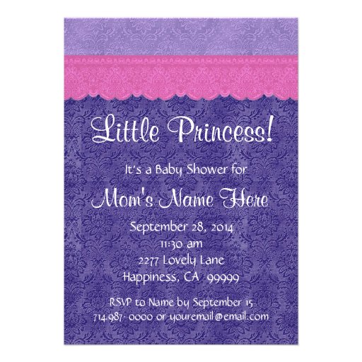 Purple Pink Little Princess Girl Baby Shower S210 Personalized Announcement