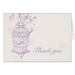 Purple & pink love birds wedding thank you card