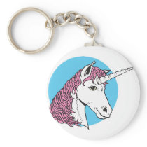 purple/pink mane unicorn head keychain