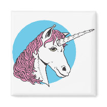 purple/pink mane unicorn head magnets