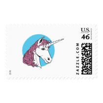 purple/pink mane unicorn head postage stamp