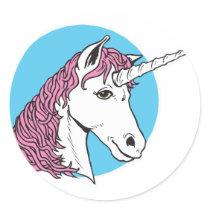 purple/pink mane unicorn head round stickers