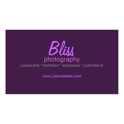 Purple Pink Photography w/ Photo template Business Business Card Templates (back side)