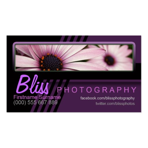 Purple Pink Photography w/ Photo template Business Business Card Templates (front side)