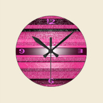 purple & pink striped trendy wall clock wall clocks
