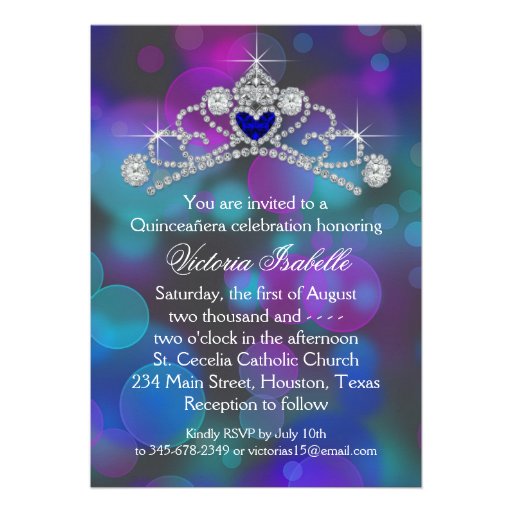 Purple Pink Teal Blue Quinceanera Invite