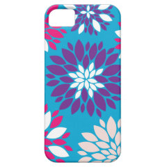 Purple Pink White Flower Art on Blue iPhone 5 Cover