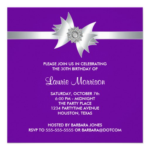 Purple Pink Womans 30th Birthday Party Personalized Invitation