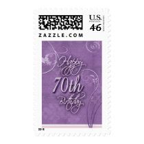 Purple pizazz for 70th birthday postage