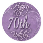 Purple pizazz for 70th birthday round stickers