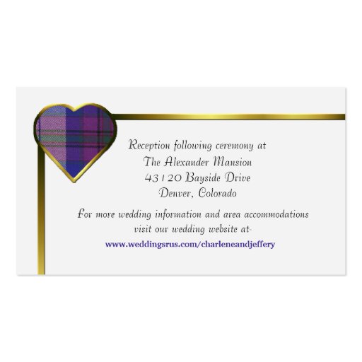 Purple Plaid Heart Wedding Enclosure Card Business Cards (front side)