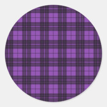 Purple Plaid Round Sticker