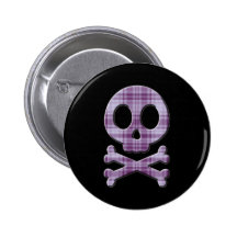 Purple Plaid Skull Pins