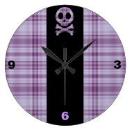 Purple Plaid Skull Round Clock